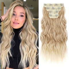 4pcs Dark Blonde Light Blonde Ends Clip In Hair Extensions Soft Synthetic
