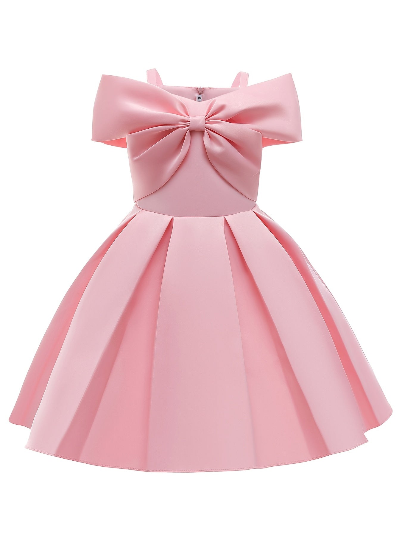 Girls Cold Shoulder Princess Pink Big Bow Decor Performance Dress