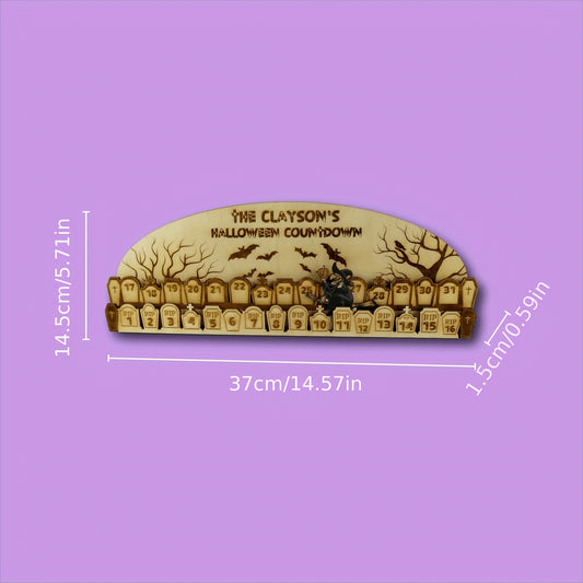 Wooden Halloween Advent Calendar Desktop Spooky Witch Decoration
