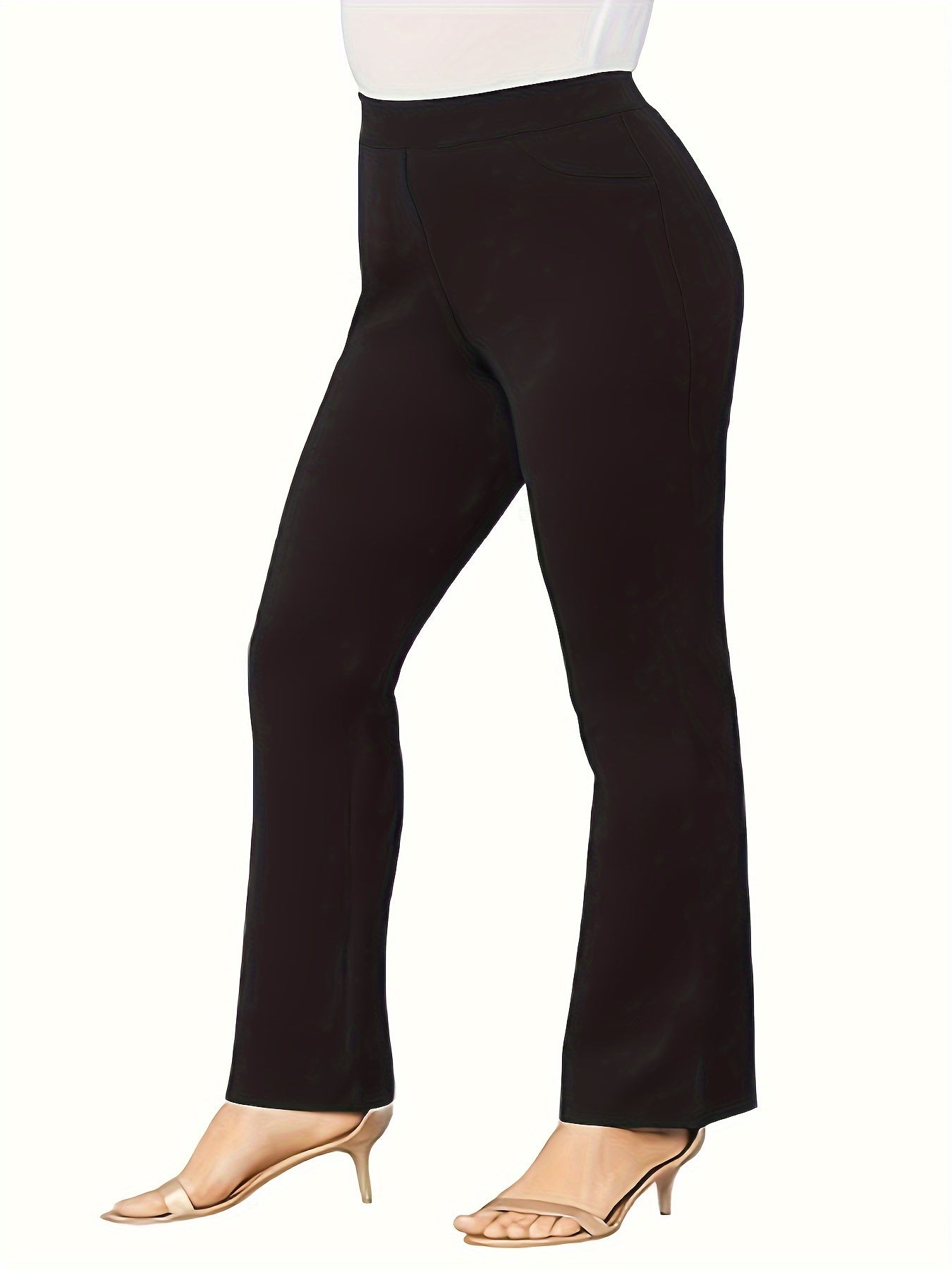 Women's Plus High Waist Flared Leg Stretch Trousers