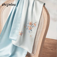 Suzhou Classical Floral Embroidery Solid Silk Scarf Wrap