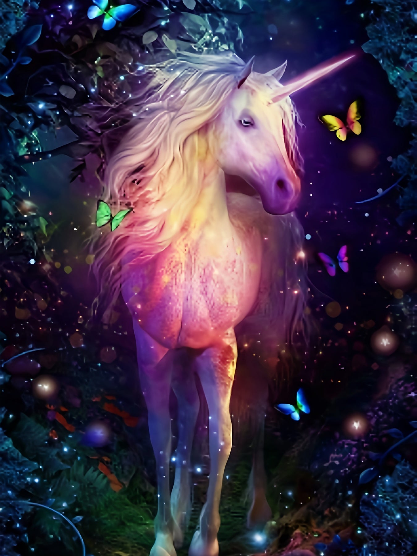 Girls 3D Unicorn & Butterfly Graphic Long Sleeve Dress