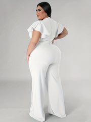  Solid Butterfly Sleeve Wide Leg Jumpsuit