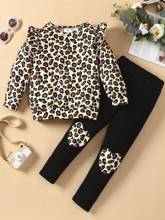 2pcs Toddler Girls Leopard Top & Pants Set