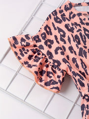 Leopard Print Ruffle Trim Jumpsuit