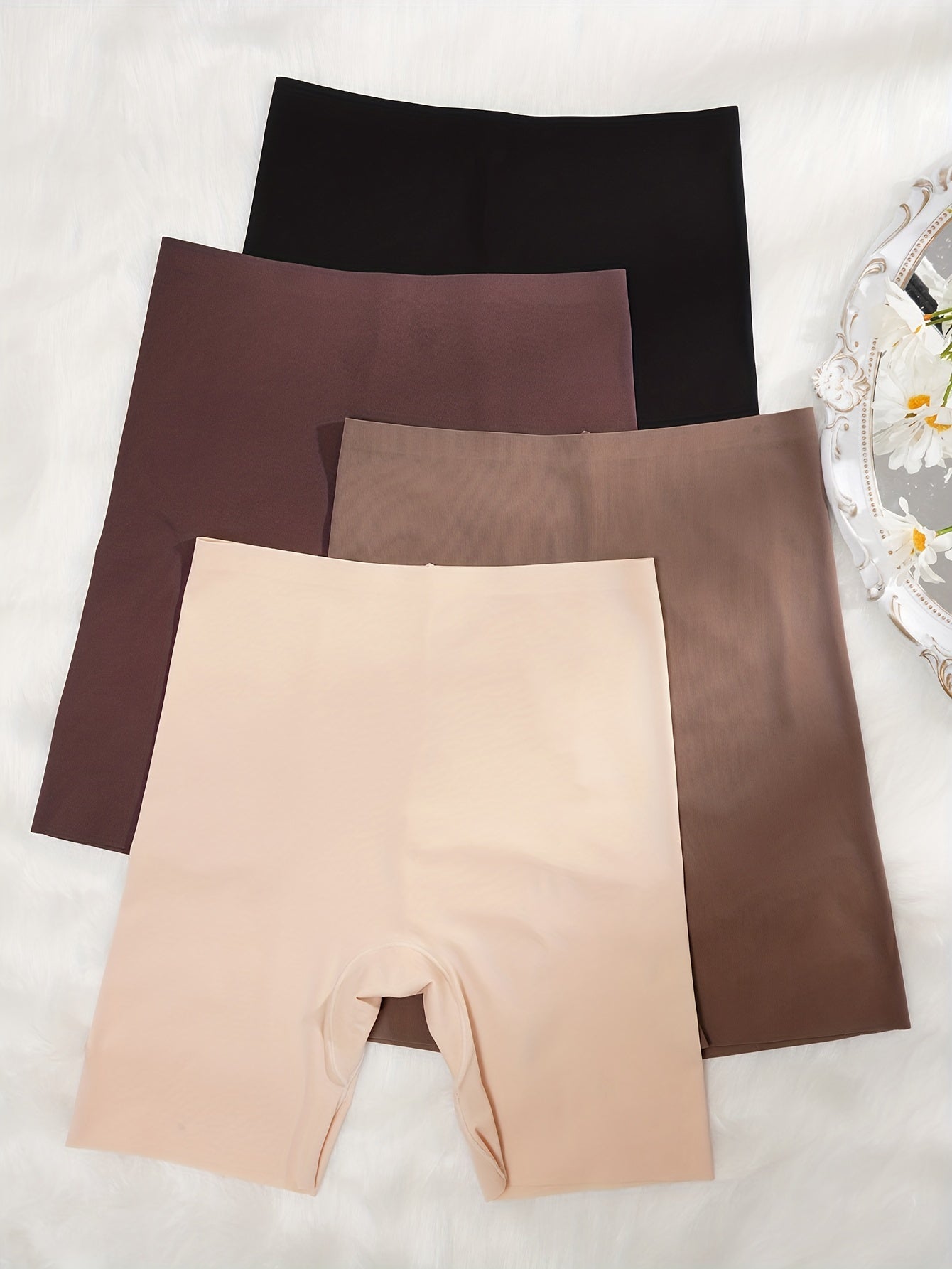 4pcs Seamless Solid Boyshort Panties Soft Comfortable Stretch Women's Lingerie