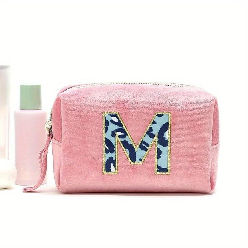 Plush Letter Print Makeup Bag Zipper Storage Lightweight Travel Organizer