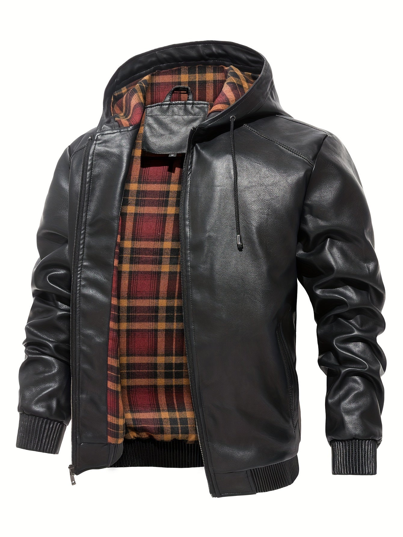 Men's Pu Leather Hooded Jacket Windproof Warm Thermal Jacket