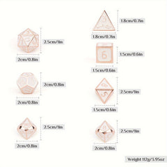 7pcs Pink Metal Dice Set Solid Metal Polyhedral Dice Set