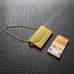 1:12 Scale Mini Metal Clutch Purse w/ Chain Strap & Mini Euro Notes DIY Prop