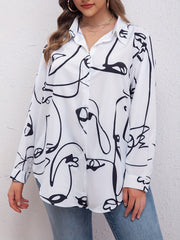  Abstract Stripe Print Button Up Shirt Top