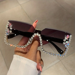 Square Rimless Sunglasses Rhinestone UV400 Shades