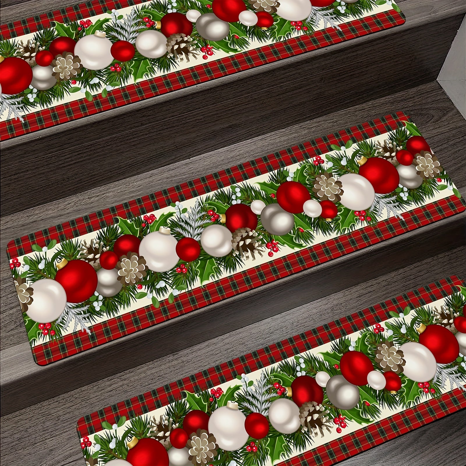 1pc Christmas Printed Stair Mats Non Slip Stair Tread Rugs Soft Machine Washable