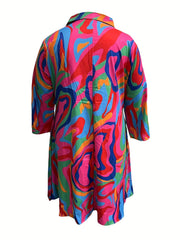  Printed Long Sleeve Polo Neck Dress