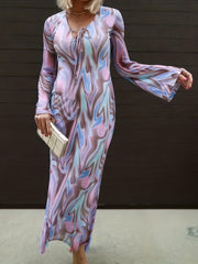  Women's Tie Dye Flare Sleeve Maxi Dress