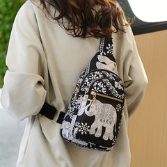 Elephant Print Casual Lightweight Crossbody Shoulder Chest Bag