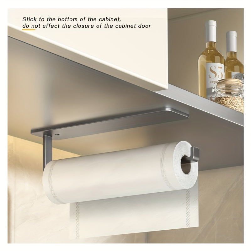 Kitchen Paper Towel Holder with Cabinet Roll Storage & Cling Film Rag Hanger