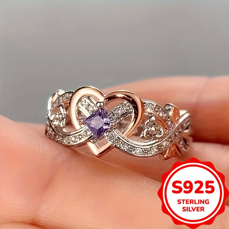 925 Silver Infinity Heart Ring Purple Zirconia Wedding Band