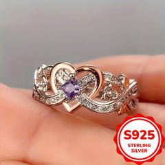 925 Silver Infinity Heart Ring Purple Zirconia Wedding Band