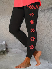 Women's Plus Paw & Letter Print Skinny Yogo Pants
