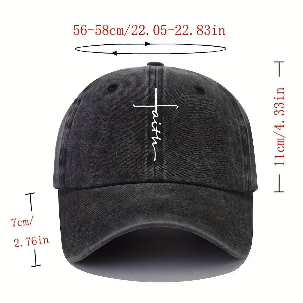Vintage Distressed Baseball Cap With Faith Letter Sun Print