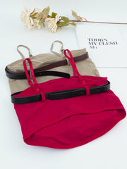 2pcs Solid Cami Crop Top Slim Fit Women's Lingerie