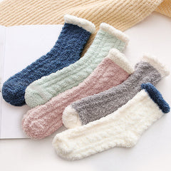 5 Pairs Fuzzy Mid Tube Socks Warm & Cozy Women's Stockings