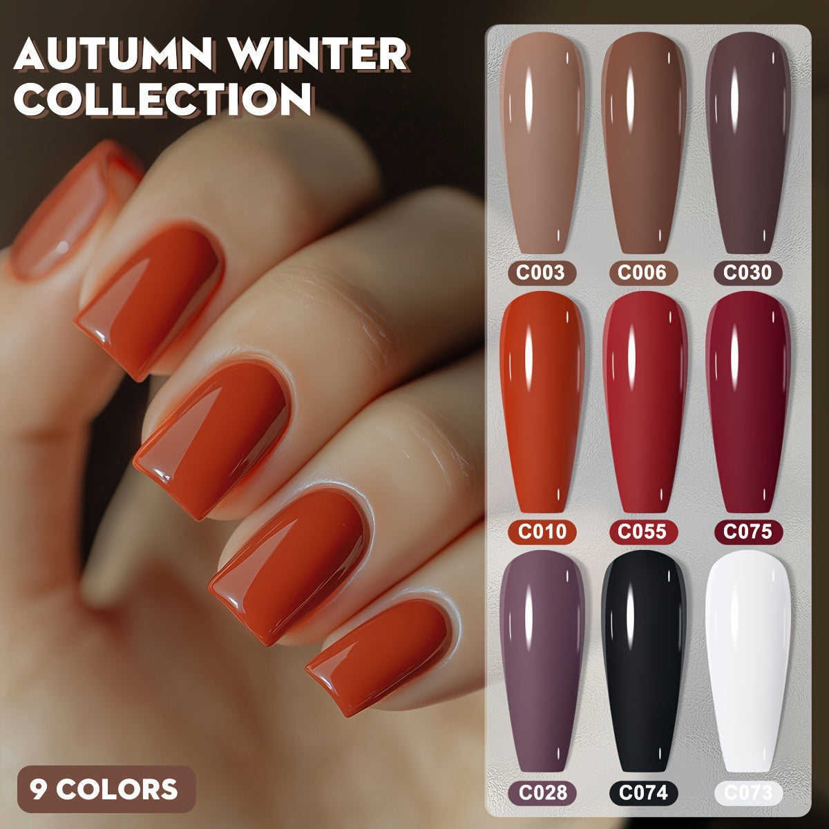 Autumn & Winter Gel Nail Polish Set 9 Colors Soak Off Alcohol Glossy Finish