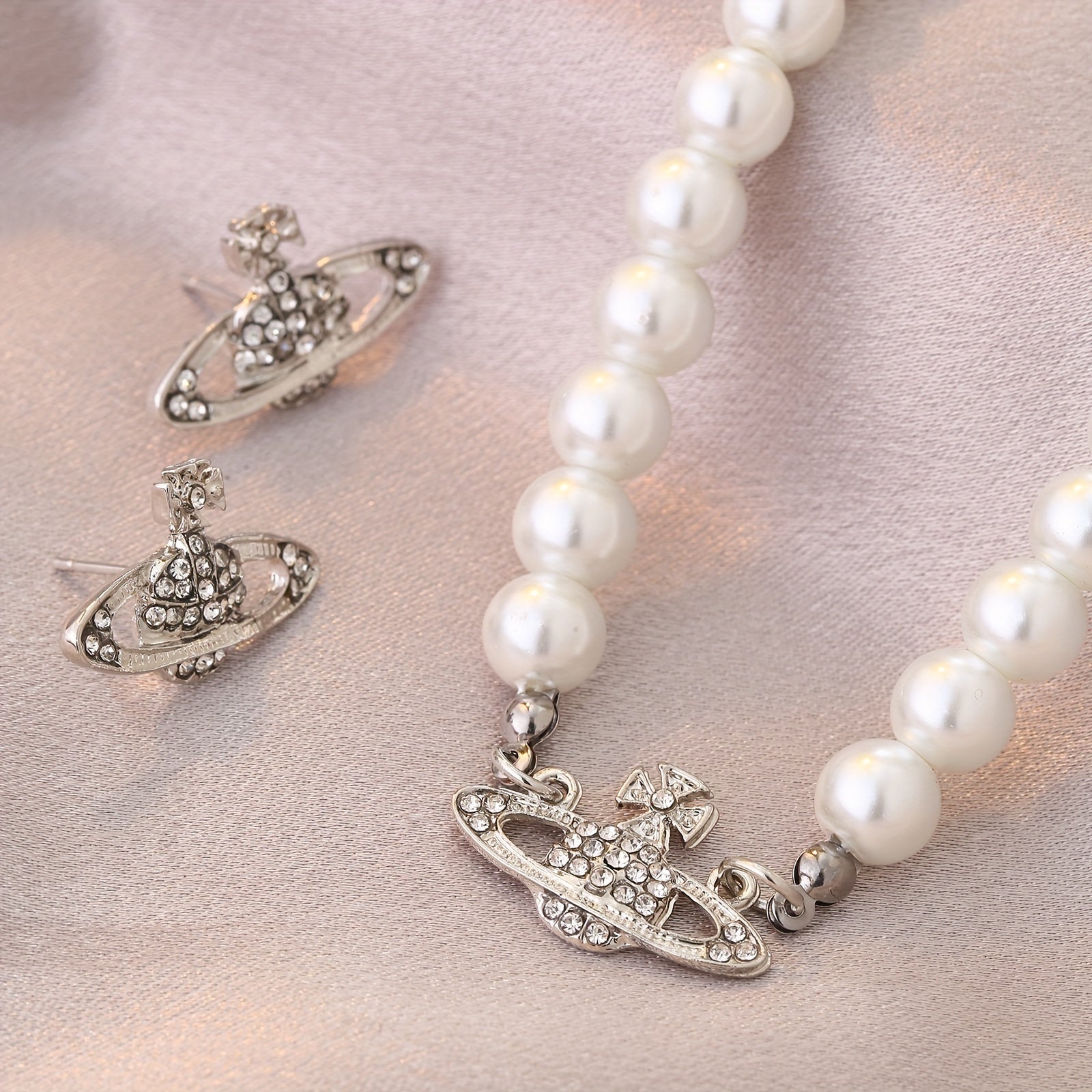 Y2K Faux Pearl Saturn Jewelry Set for Women