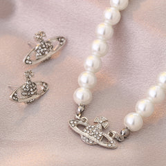 Y2K Faux Pearl Saturn Jewelry Set for Women