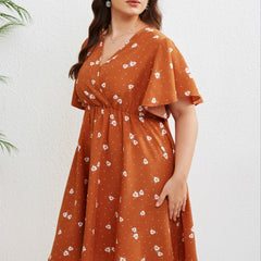 Women's Plus Floral Print Ruffle Sleeve Dress