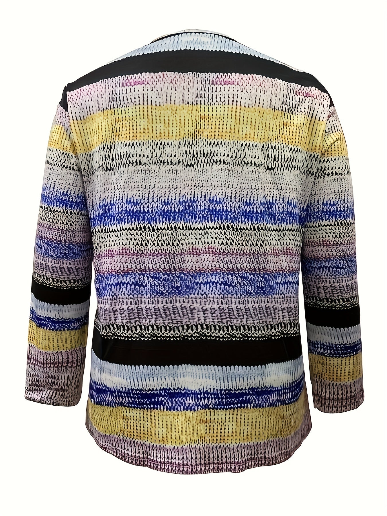  Striped Long Sleeve Open Front Cardigan