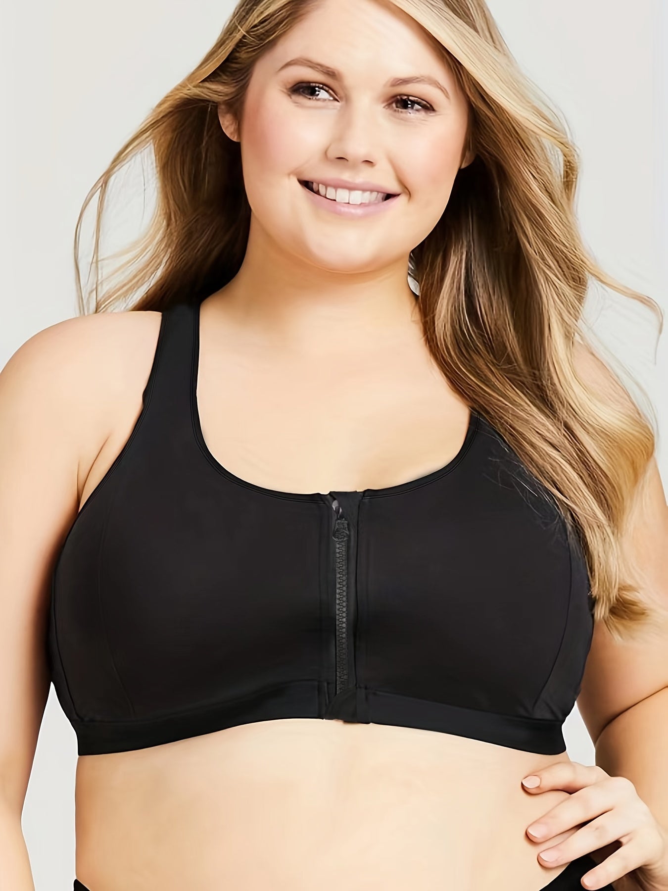  Sports Bra Zipper Front Racer Back Stretch Yoga Fitness Bra