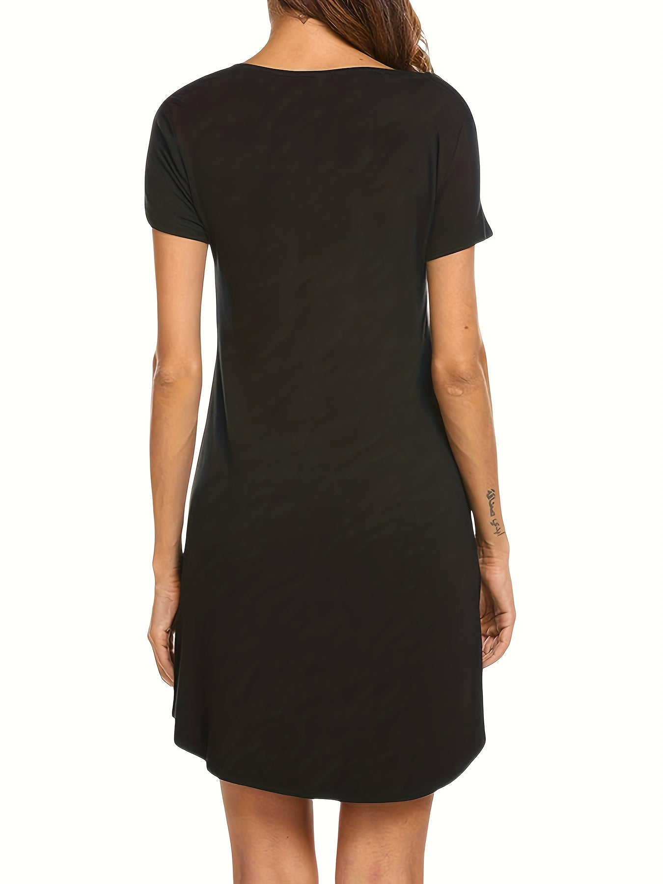 Letter Print NightDress Short Sleeve Crew Neck Pajama Dress