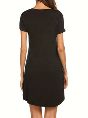 Letter Print NightDress Short Sleeve Crew Neck Pajama Dress