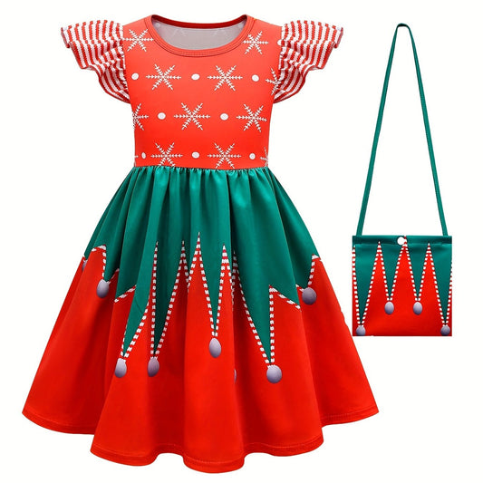 Girl's Christmas Costume Snowflake A-line Dress Kids Clothes For Party