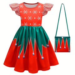 Girl's Christmas Costume Snowflake A-line Dress Kids Clothes For Party