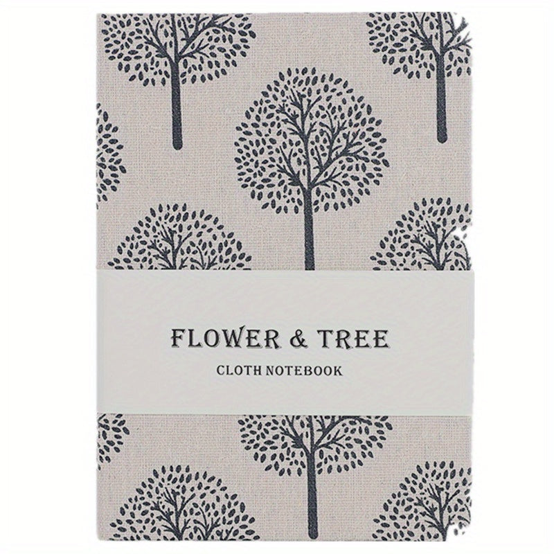 Floral Tree Print Linen Hardcover Notebook College Ruled Journal