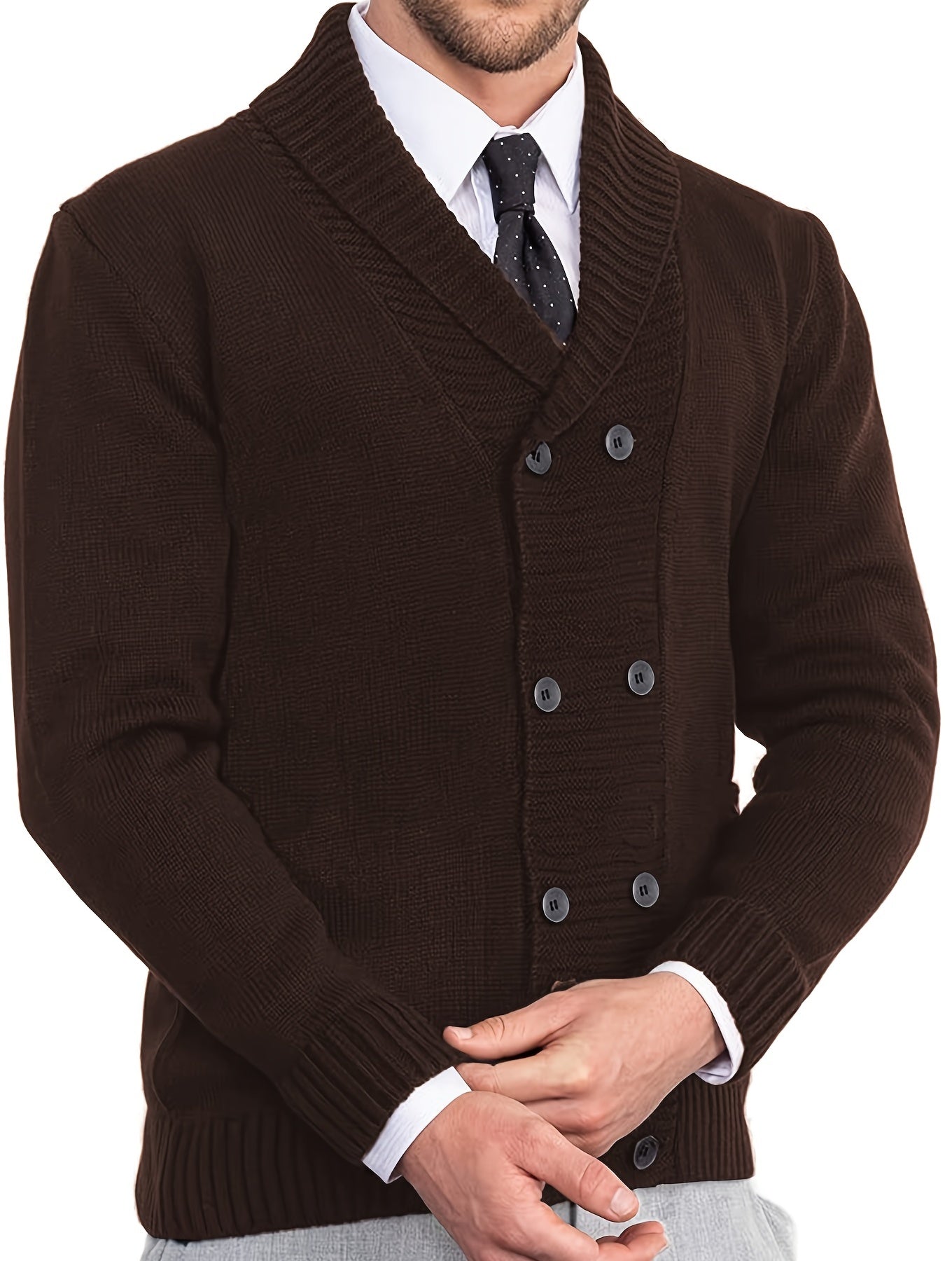 Men's Shawl Collar Cardigan Sweater Button Slim Fit Knit Top