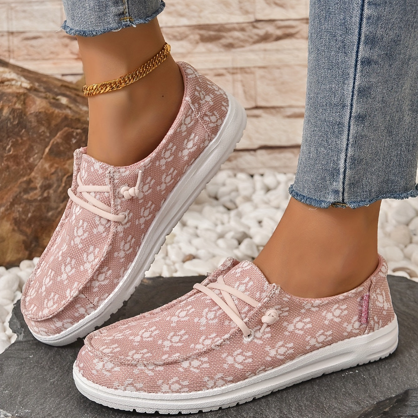 Pink Bear Pattern Loafers Slip On Flat Shoes