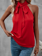 Solid Tie Neck Halter Top Casual Sleeveless Top