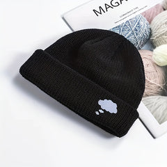 Cloud Embroidery Knitted Beanie Solid Warm Knit Hat Unisex Couple