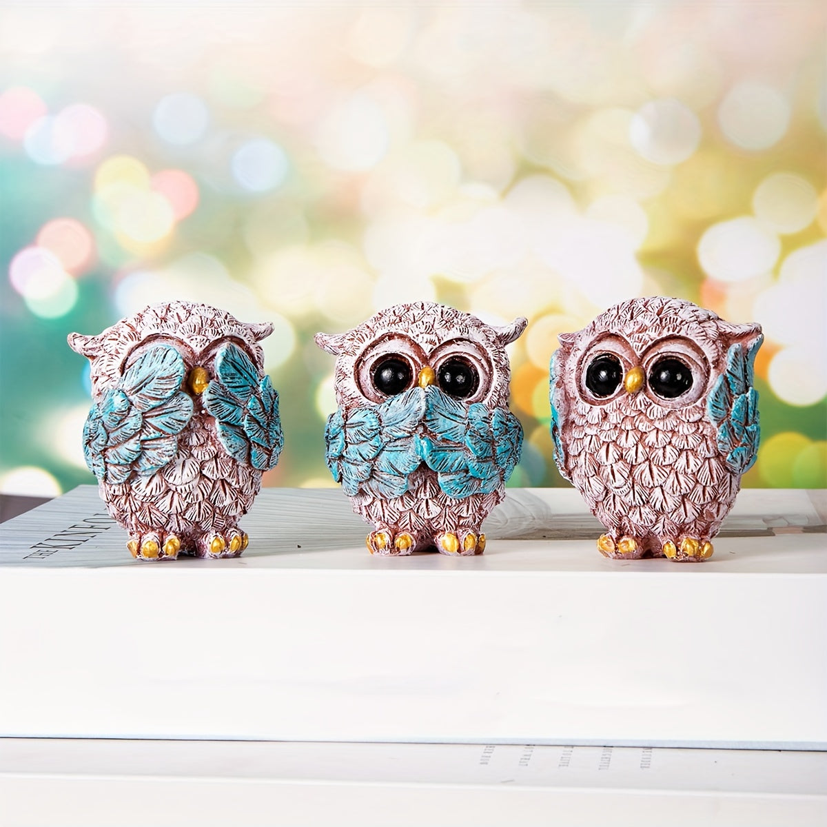 3pcs European Style Owl Figurines Resin Craft Home Decor