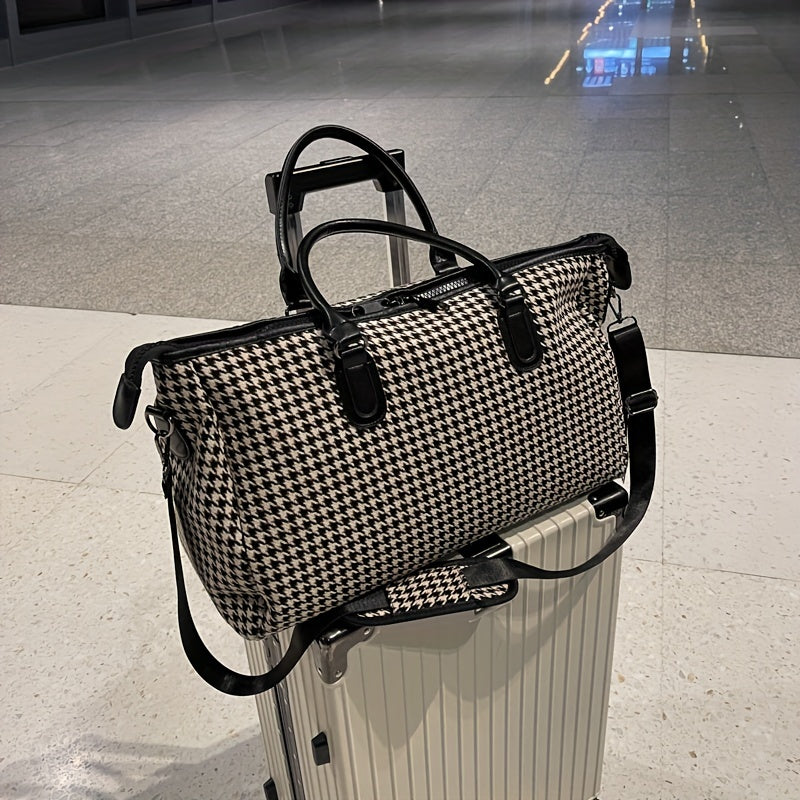 Large Capacity Houndstooth Pattern Luggage Bag