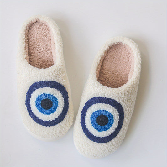 Plush Evil Eye Slippers Warm Fuzzy Indoor Shoes Cozy Bedroom Slippers