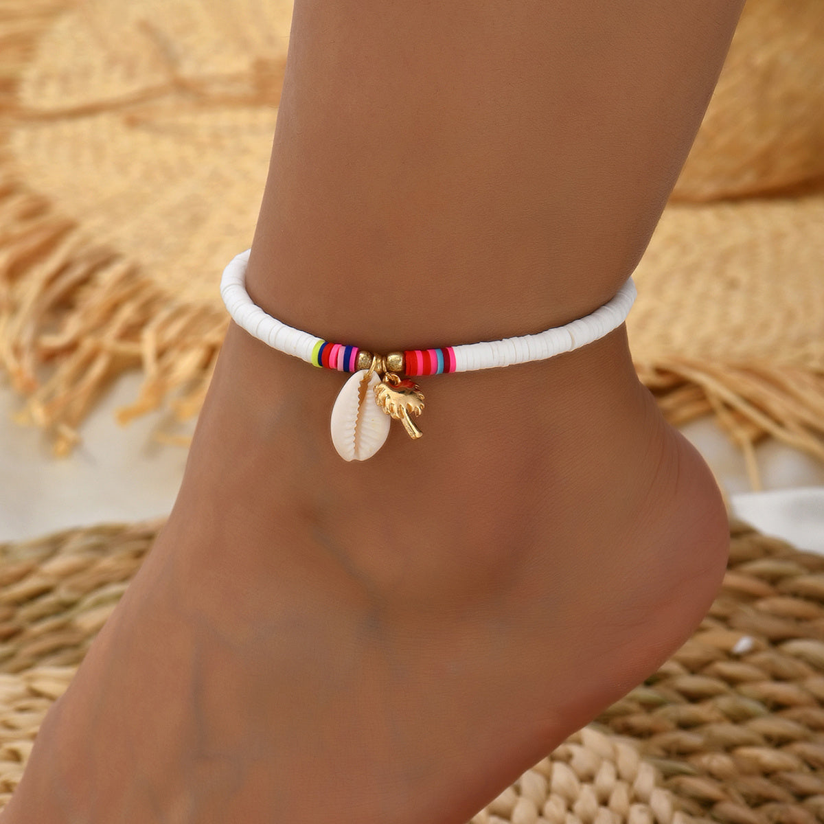 Lady Character Softness Pottery Scallop Coconut Pendant Anklet Jewelry