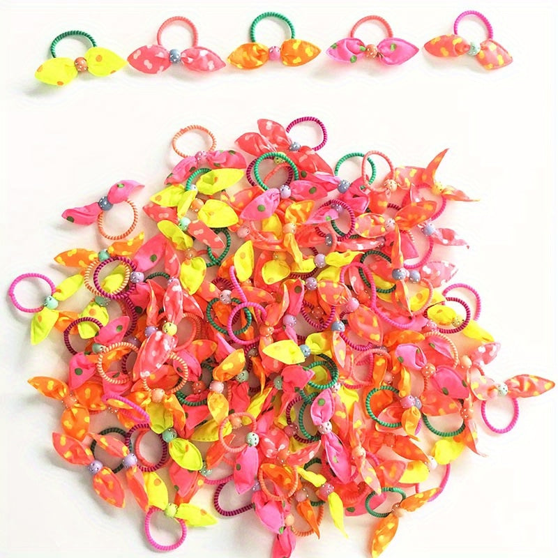 100pc Colourful Rabbit Ear Hair Bands Elastic Mixed Print Bowknot Hair Ropes