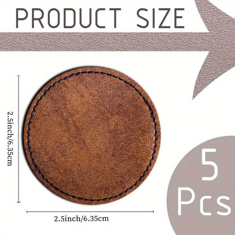 5pcs Antique Ribbon Laserable Faux Leather Round Patches with Hot Melt Adhesive
