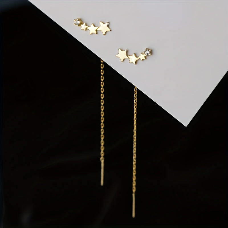 Long Chain Tassel Star Earrings Copper Zircon Jewelry Gift