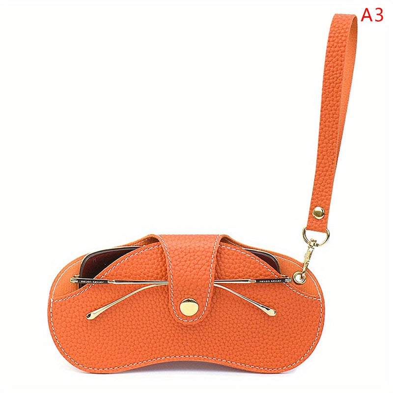 Lychee Embossed Glasses Cover Snap PU Leather Sunglasses Bag